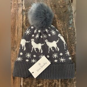 Vera Bradley Gray Grey Knit Hat Beanie Toboggan White Holiday Dogs Design NWT